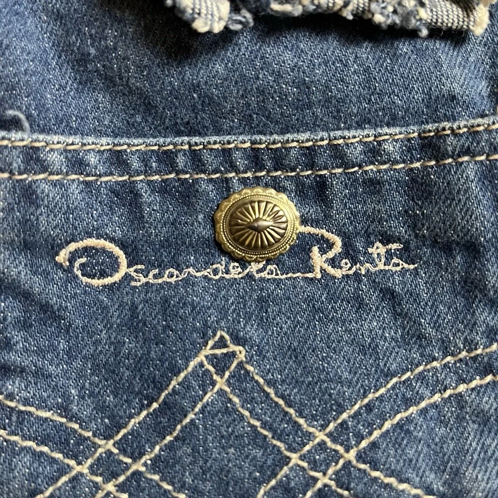 Vintage‎ Upcycled Denim Tote Bag Oscar de la Renta Logo Boho Hobo Style